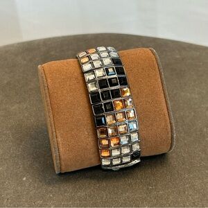 Multicolor Square Rhinestone stretchy Bracelet pull on black silver bronze